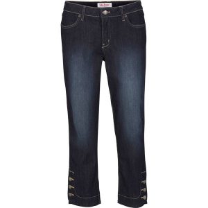 Dżinsy Slim Fit Mid Waist, cropped. Niebieskie jeansy bonprix, bez wzorów, z jeansu. Za 89,99 zł.