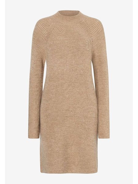 More & More Sukienka dzianinowa w kolorze jasnobrązowym rozmiar: 36. Brązowe sukienki More & More, bez wzorów, z dzianiny, bez kołnierzyka, bez ramiączek, midi. Za 201,08 zł.
