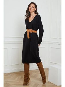 So Cachemire Sukienka dzianinowa "Palerme" w kolorze czarnym rozmiar: M. Czarne sukienki So Cachemire, m, bez wzorów, z dzianiny, bez kołnierzyka, bez ramiączek, midi. Za 187,99 zł.