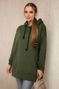 Bluza ocieplana z napami khaki. Brązowe bluzy KESI, l, bez wzorów, z bawełny, bez kaptura. Za 238,37 zł.