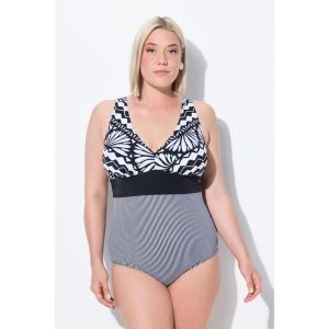 Damski Strój kąpielowy ozdobny pasek miękkie miseczki z recyklingu. Czarne stroje jednoczęściowe Ulla Popken, bez wzorów, z elastanu. Za 244,99 zł.