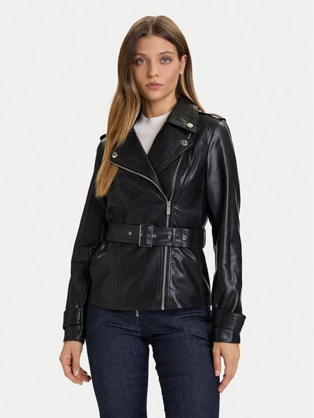 Morgan Kurtka z imitacji skóry 252-GPIL Czarny Regular Fit. Czarne kurtki Morgan, bez wzorów, ze skóry, bez kaptura. Za 239,99 zł.