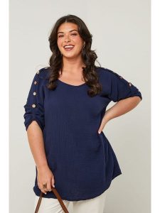 Curvy Lady Bluzka w kolorze granatowym rozmiar: 44/46. Niebieskie bluzki Curvy Lady, bez wzorów, klasyczne, bez kołnierzyka, bez ramiączek. Za 131,74 zł.
