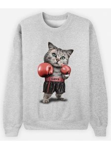 WOOOP Bluza "Boxing Cat" w kolorze szarym rozmiar: XL. Szare bluzy Wooop, xl, bez wzorów, z bawełny, bez kaptura. Za 100,99 zł.