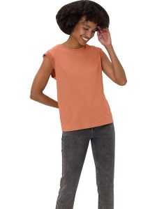 Heine Koszulka w kolorze pomarańczowym rozmiar: 40. Pomarańczowe bluzki Heine, bez wzorów, z koronki, bez kołnierzyka, bez ramiączek. Za 56,79 zł.