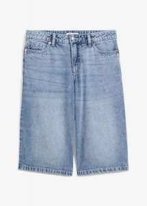 Bermudy dżinsowe mid waist, low stretch. Niebieskie jeansy bonprix, bez wzorów, z bawełny, z obniżonym stanem. Za 127,99 zł.
