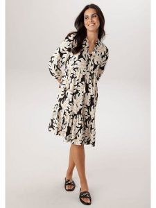 Aniston Sukienka w kolorze beżowo-czarnym rozmiar: 40. Brązowe sukienki Aniston, bez wzorów, z wiskozy, bez kołnierzyka, bez ramiączek, midi. Za 173,99 zł.