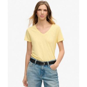 Koszulka z haftem V w slubie. Żółte koszulki sportowe Superdry, bez wzorów, z bawełny, bez ramiączek. Za 127,05 zł.