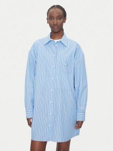 Tommy Jeans Sukienka koszulowa DW0DW21122 Niebieski Relaxed Fit. Niebieskie kombinezony Tommy Jeans, xxs, bez wzorów, z bawełny, bez kołnierzyka, bez ramiączek. Za 289,99 zł.