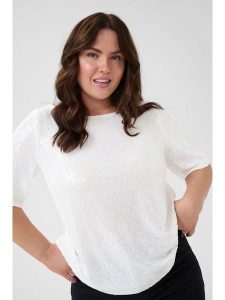 KAFFE curve Bluzka "Mirana" w kolorze białym rozmiar: L. Białe bluzki KAFFE curve, l, bez wzorów, bez kołnierzyka, bez ramiączek. Za 104,99 zł.
