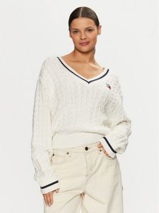 Tommy Jeans Sweter DW0DW19885 Écru Regular Fit. Swetry klasyczne Tommy Jeans, m, z bawełny, bez kołnierzyka. Za 299,99 zł.