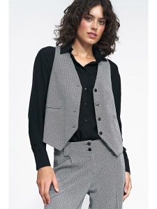 Nife Kamizelka w kolorze czarno-białym rozmiar: 38. Białe kamizelki Nife, bez wzorów, bez kołnierzyka, bez ramiączek, bez kaptura. Za 208,83 zł.