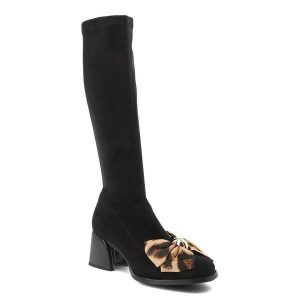 Czarne Kozaki S.Barski Eleganckie Obuwie Damskie Z Kokardą. Czarne kozaki S.BARSKI, bez wzorów, bez obcasa, na obcasie, bez zapięcia. Za 237,99 zł.