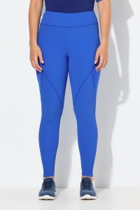 Damskie Legginsy funkcyjne prążkowany dżersej kieszeń na zamek z recyklingu. Niebieskie legginsy Ulla Popken, bez wzorów, z dżerseju, z podwyższonym stanem. Za 239,99 zł.