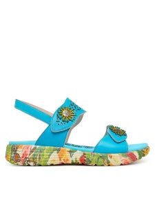 Laura Vita Sandały Sanao 53 Niebieski. Niebieskie sandały LAURA VITA, bez wzorów, ze skóry, bez obcasa, na płaskiej podeszwie, bez zapięcia. Za 389,99 zł.