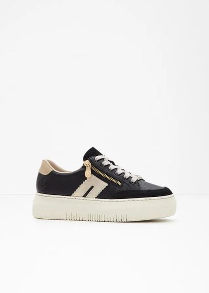 Sneakersy Rieker na platformie, skórzane. Czarne buty sportowe bonprix, bez wzorów, ze skóry, bez zapięcia. Za 329,99 zł.