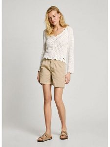 Pepe Jeans Szorty chino "Vania" - Regular fit - w kolorze beżowym rozmiar: M. Brązowe szorty Pepe Jeans, z aplikacjami, z jeansu. Za 149,31 zł.