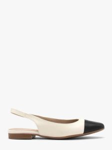 Kremowo czarne baleriny typu slingback. Brązowe balerinki Ryłko, bez wzorów, z gumy, z okrągłym noskiem, bez obcasa, na płaskiej podeszwie, bez zapięcia. W wyprzedaży za 269,99 zł.