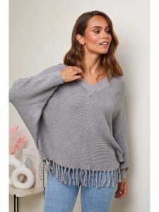 Soft Cashmere Sweter w kolorze szarym rozmiar: 34/36. Szare swetry oversize Soft Cashmere, bez wzorów, ze splotem, bez ramiączek. Za 170,47 zł.