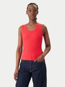Tommy Jeans Top Essential DW0DW20673 Czerwony Slim Fit. Czerwone topy Tommy Jeans, s, bez wzorów, z bawełny, bez kołnierzyka, bez ramiączek. Za 129,99 zł.