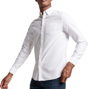 Koszula z długim rękawem z bawełny organicznej Superdry Oxford. Białe koszule Superdry, xl, bez wzorów, z bawełny, bez kołnierzyka, bez ramiączek. Za 258,70 zł.