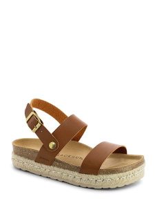 BACKSUN Skórzane sandały "Diadema" w kolorze jasnobrązowym rozmiar: 38. Brązowe sandały Backsun, bez wzorów, z otwartym noskiem, bez obcasa, na koturnie, bez zapięcia. Za 194,61 zł.