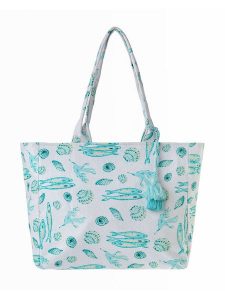 BLE Shopper bag w kolorze biało-turkusowym - 42 x 35 x 20 cm rozmiar: onesize. Białe shopper bag BLE, bez wzorów, z materiału, na ramię, bez dodatków. Za 54,95 zł.