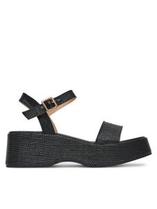 DeeZee Sandały DXJ220515 Czarny. Czarne sandały DeeZee, bez wzorów, z materiału, bez obcasa, na koturnie, bez zapięcia. Za 139,99 zł.