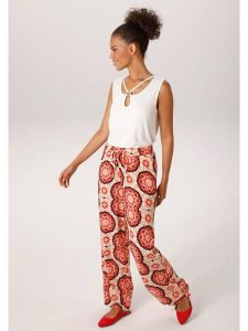 Aniston Spodnie w kolorze jasnoróżowo-czerwonym rozmiar: 36. Różowe spodnie z wysokim stanem Aniston, bez wzorów, z materiału, z podwyższonym stanem. Za 173,99 zł.