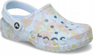 Crocs Damskie Lekkie Klapki Chodaki Baya Seasonal Printed Clog 39-40. Niebieskie klapki Crocs, bez wzorów, z materiału, bez obcasa. Za 179,99 zł.