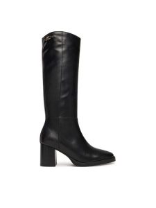 Tommy Hilfiger Kozaki Stacked Heel Leather Long Boot FW0FW08865 Czarny. Czarne kozaki TOMMY HILFIGER, bez wzorów, ze skóry, bez obcasa, na słupku, bez zapięcia. Za 769,99 zł.