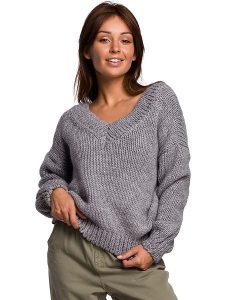 Be Wear Sweter w kolorze szarym rozmiar: L/XL. Szare swetry oversize Be Wear, l, bez wzorów, ze splotem, bez ramiączek. Za 149,31 zł.