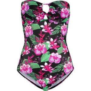 Kostium kąpielowy bonprix czarny z nadrukiem. Stroje jednoczęściowe marki bonprix. Za 89,99 zł.