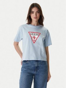 Guess Jeans T-Shirt W4YI73 K8HM0 Błękitny Regular Fit. Niebieskie t-shirty Guess Jeans, xxl, z aplikacjami, z bawełny, bez kołnierzyka, bez ramiączek. Za 159,99 zł.