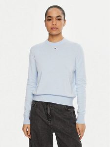 Tommy Jeans Sweter Essential DW0DW20159 Błękitny Regular Fit. Niebieskie swetry klasyczne Tommy Jeans, xl, z bawełny, bez kołnierzyka. Za 219,99 zł.