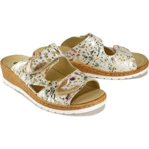 DR. BRINKMANN 701547-3 weiss/gold, klapki profilaktyczne damskie. Klapki Dr. Brinkmann, bez wzorów, ze skóry, bez obcasa. Za 154,95 zł.