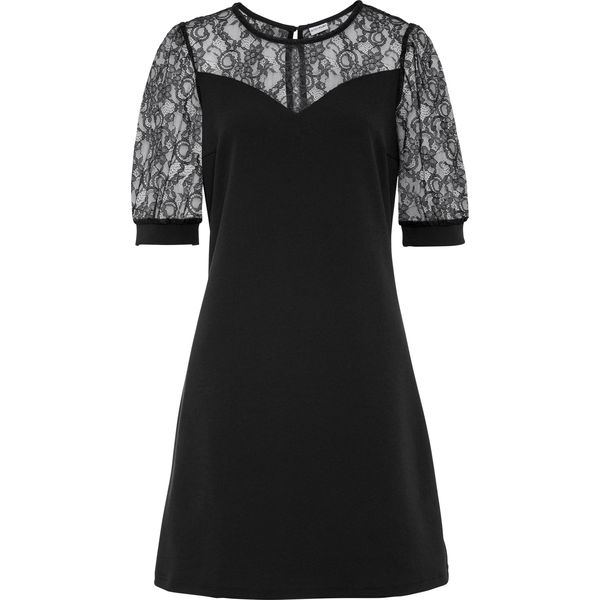 Sukienka mini. Czarne sukienki bonprix, bez wzorów, z koronki, eleganckie, bez kołnierzyka, bez ramiączek, mini. Za 122,99 zł.