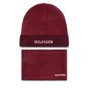 Komplet czapka i komin Tommy Hilfiger. Czerwone szaliki TOMMY HILFIGER, bez wzorów. Za 309,99 zł.