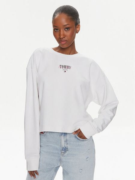 Tommy Jeans Bluza Essential Logo DW0DW17796 Biały Relaxed Fit. Białe bluzy Tommy Jeans, xxs, bez wzorów, z bawełny, bez kaptura. Za 189,99 zł.