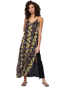 Aller Simplement Sukienka w kolorze czarno-żółto-bordowym rozmiar: 34-40. Czarne sukienki Aller Simplement, bez wzorów, z wiskozy, bez kołnierzyka, bez ramiączek, maxi. Za 78,99 zł.