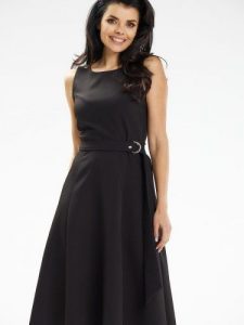 Sukienka Model A633 Black - awama. Czarne sukienki Awama, na spotkanie biznesowe, l, bez wzorów, z elastanu, eleganckie, bez kołnierzyka, plus size, bez ramiączek, midi, dopasowane. Za 274,07 zł.