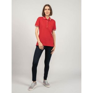 Koszulka polo do golfa damska Sustin. Białe bluzki Geox, xs, bez wzorów, z bawełny, sportowe, bez kołnierzyka, bez ramiączek. Za 156,00 zł.
