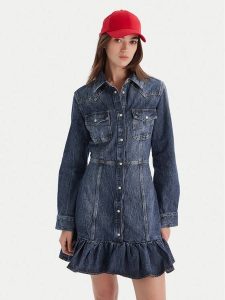 Tommy Jeans Sukienka jeansowa Western DW0DW21635 Niebieski Regular Fit. Niebieskie kombinezony Tommy Jeans, l, bez wzorów, z bawełny, bez kołnierzyka, bez ramiączek. Za 479,99 zł.