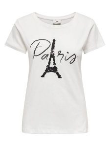 JDY Koszulka w kolorze białym rozmiar: L. Białe bluzki JDY, l, bez wzorów, z bawełny, bez kołnierzyka, bez ramiączek. Za 48,39 zł.