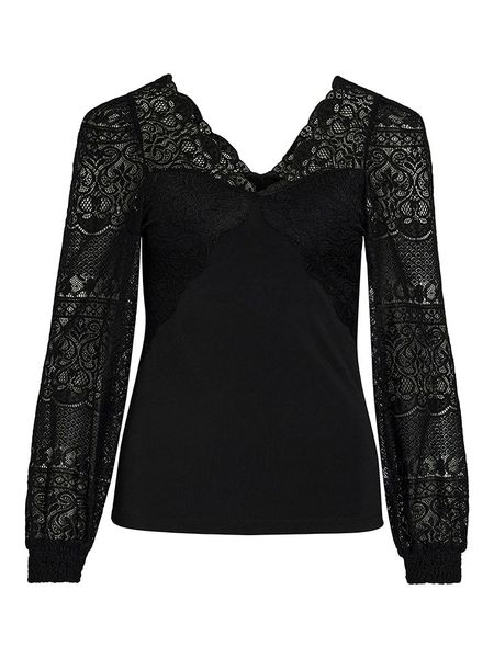 Vila Bluzka w kolorze czarnym rozmiar: XL. Czarne bluzki Vila, xl, bez wzorów, z koronki, bez kołnierzyka, bez ramiączek. Za 87,61 zł.