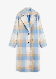 Płaszcz oversize z materiału z imitacji wełny. Niebieskie płaszcze bonprix, bez wzorów, z wełny, bez kaptura. Za 359,99 zł.