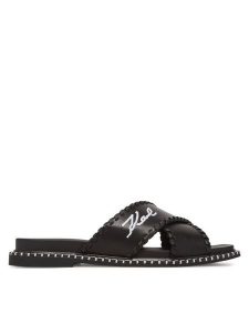 KARL LAGERFELD Klapki Kleo KL81372 Czarny. Czarne klapki KARL LAGERFELD, bez wzorów, ze skóry, bez obcasa. Za 419,99 zł.