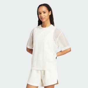 Koszulka Soft Lux Mesh. Białe bluzki ADIDAS, xl, bez wzorów, z meshu, sportowe, bez kołnierzyka, bez ramiączek. Za 179,00 zł.