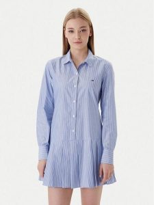 Tommy Jeans Sukienka koszulowa Party DW0DW22635 Niebieski Regular Fit. Niebieskie sukienki Tommy Jeans, na imprezę, s, bez wzorów, z bawełny, bez kołnierzyka, bez ramiączek, koszulowe. Za 529,99 zł.