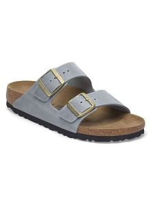 Birkenstock Skórzane klapki "Arizona" w kolorze szarym rozmiar: 35. Szare klapki Birkenstock, bez wzorów, z otwartym noskiem, bez obcasa. Za 445,44 zł.